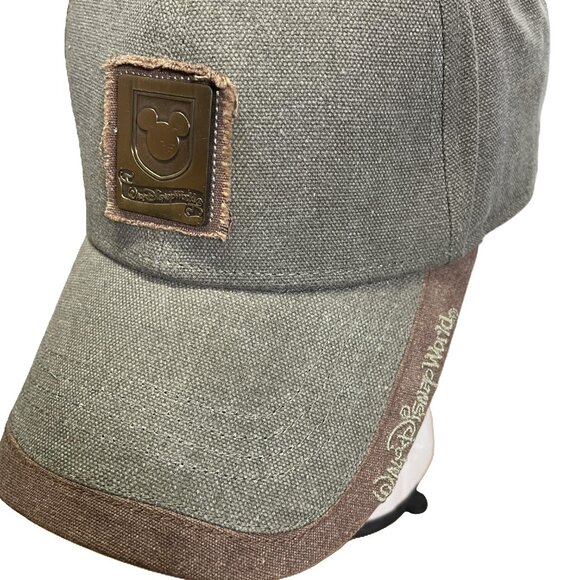 Walt Disney World Parks Brown Baseball Dad Hat Metal Logo Heavy Canvas Khaki - Picture 2 of 9